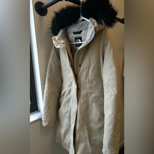 The North Face Cream Women’s Jacket with black fur hood Small